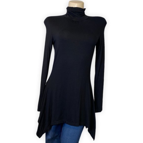 Long Sleeve Stretch Turtleneck Blouse Black Color Loose Asymmetric . Size S - Picture 1 of 5